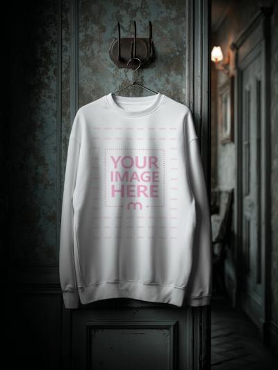 Sweatshirt Mockup on Wall with Lamp for Halloween Spooky Atmosphere
