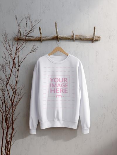 Sweatshirt Mockup Hanging on Tree Branch for Halloween Rustic Look
