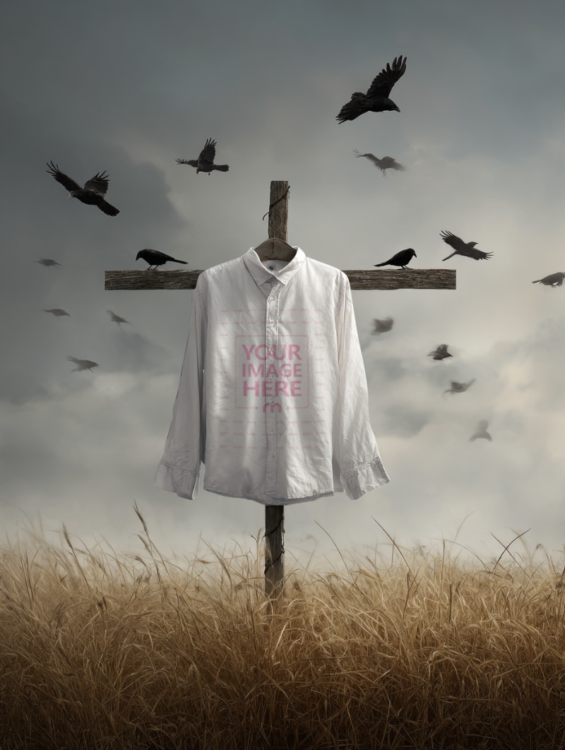 T-Shirt Mockup on Pole in Meadow for Halloween Themed Styling T-Shirt Mockup on Pole in Meadow for Halloween Themed Styling preview image