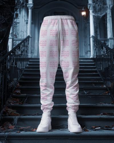 Pants Mockup with Shoes on Stairs for Halloween Haunted House Look
