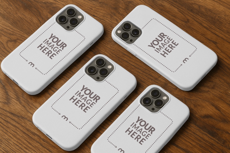 Set of iPhone 17 Pro Case Mockup on Wooden Floor Set of iPhone 17 Pro Case Mockup on Wooden Floor preview image