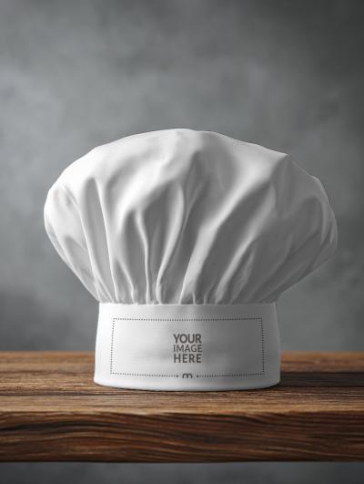 Chef Hat Mockup on Wooden Table for Culinary Branding