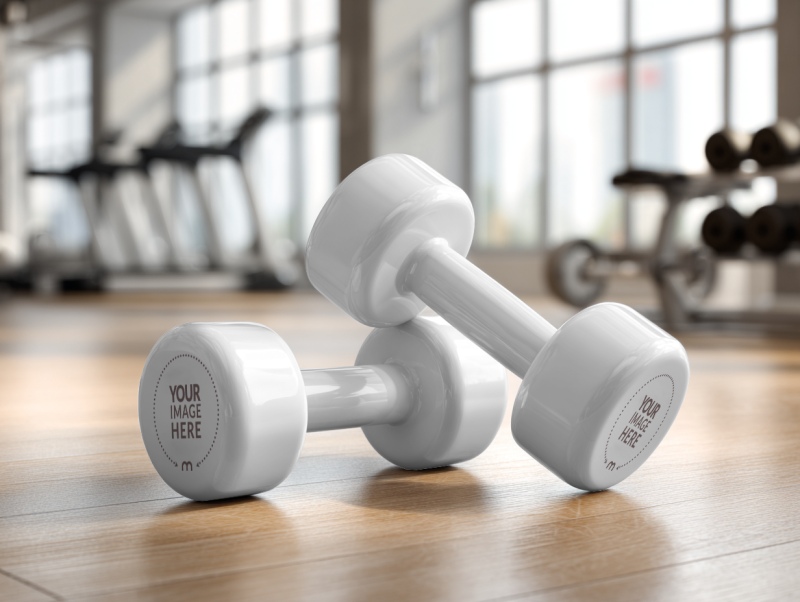 Dumbbell Mockup in Wooden Gym for Fitness Gym Branding Dumbbell Mockup in Wooden Gym for Fitness Gym Branding preview image