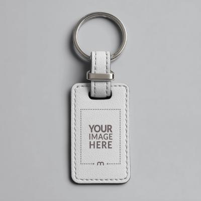 Leather Keychain Mockup Top View Isolated Background