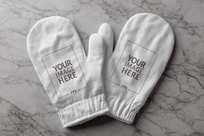 Oven Mitt Mockup on Marble Countertop