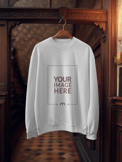Sweatshirt Mockup Hanging in Vintage Interior Scene