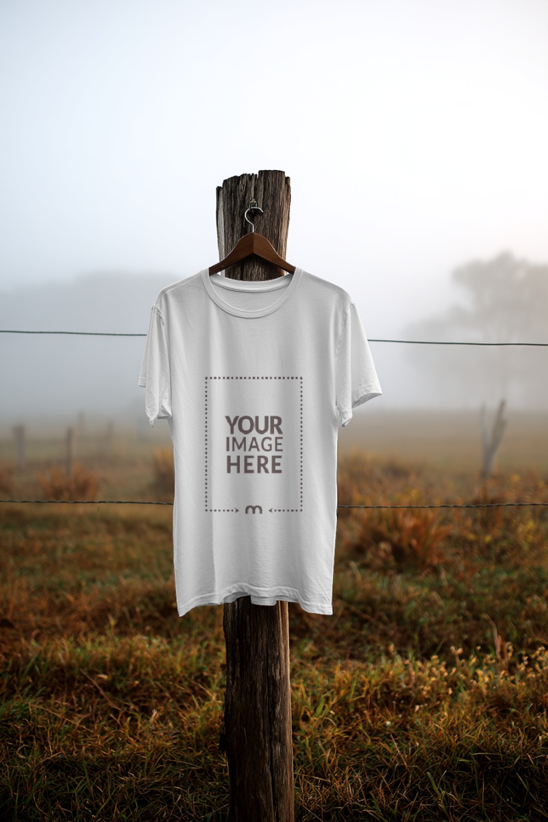 T-Shirt Mockup Hanging Outdoors for Halloween Collection preview image
