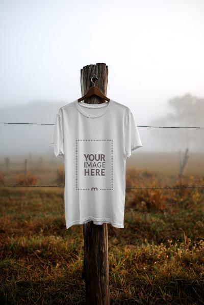 T-Shirt Mockup Hanging Outdoors for Halloween Collection