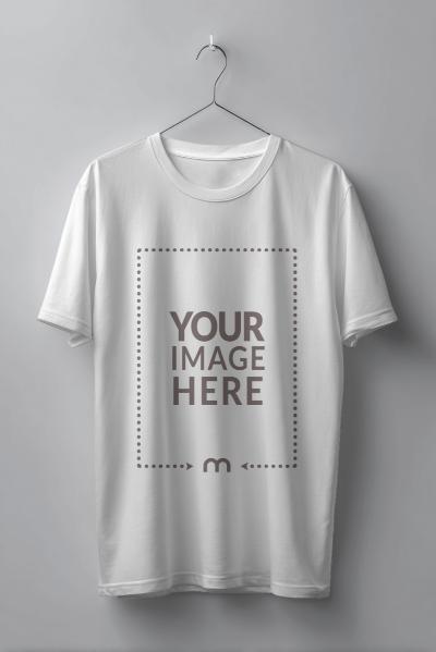 T-Shirt Mockup on Hanger Displayed on Wall for Branding