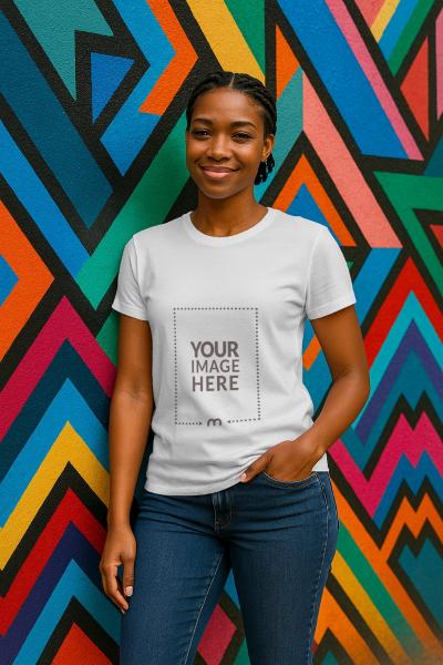 T-Shirt Mockup on Woman with Colorful Artistic Background
