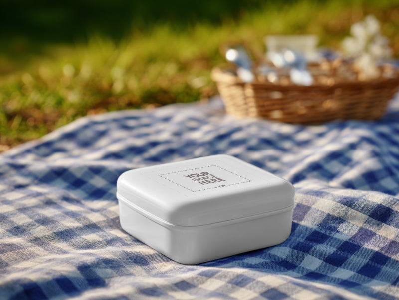 Tiffin Box Mockup in Picnic Scene for Outdoor Branding Tiffin Box Mockup in Picnic Scene for Outdoor Branding preview image