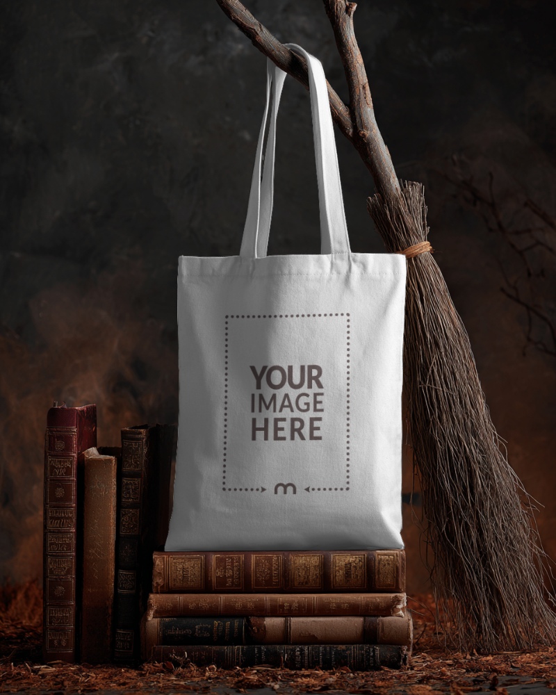Tote Bag Mockup with Halloween Décor for Festive Branding Tote Bag Mockup with Halloween Décor for Festive Branding preview image