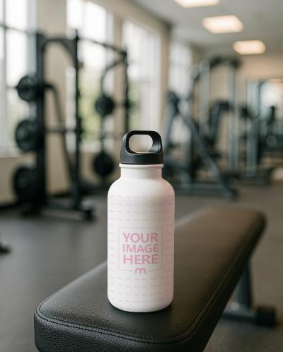 Tumbler Bottle Mockup with Gym Equipment in Fitness Studio
