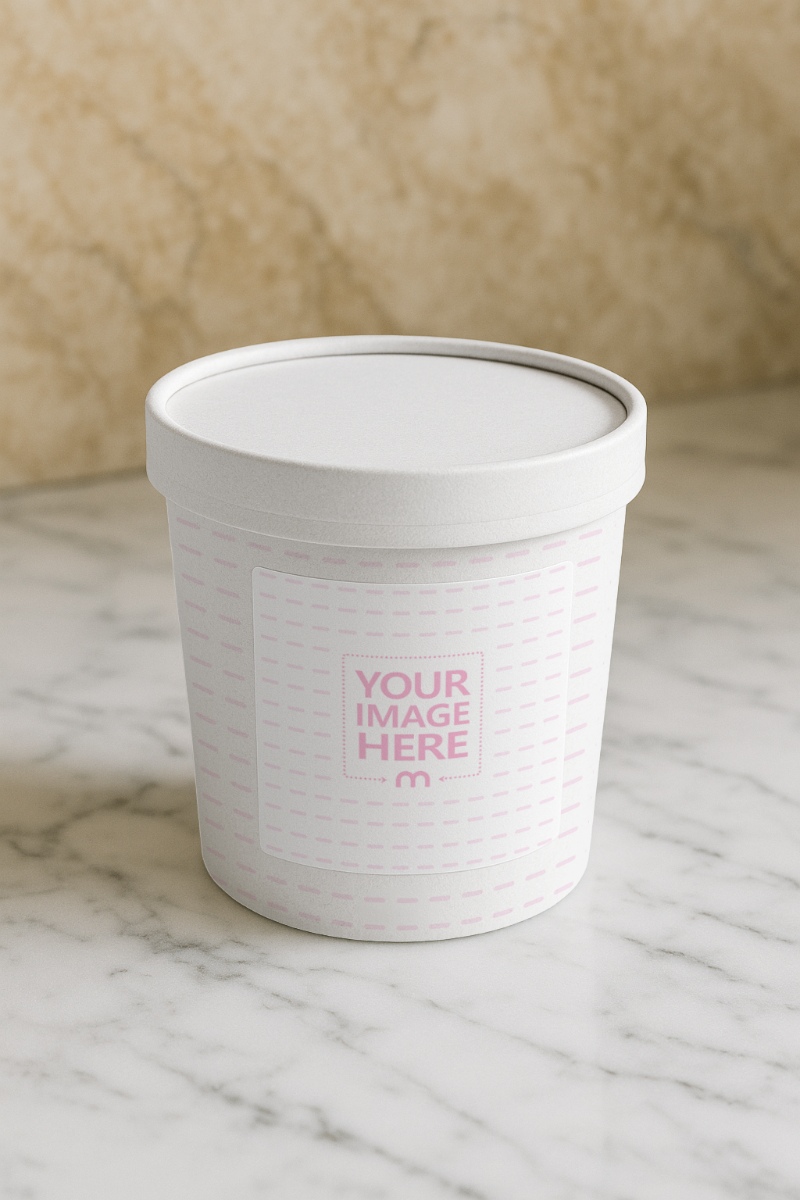 Ice-Cream Bucket Mockup on White Marbled Floor preview image