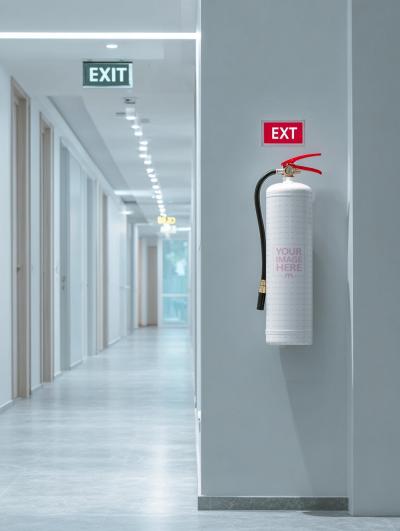 Fire Extinguisher Mockup in Hospital Corridor