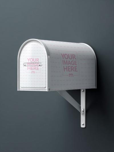 Mailbox Mockup on Isolated Black Background with Minimal Scene