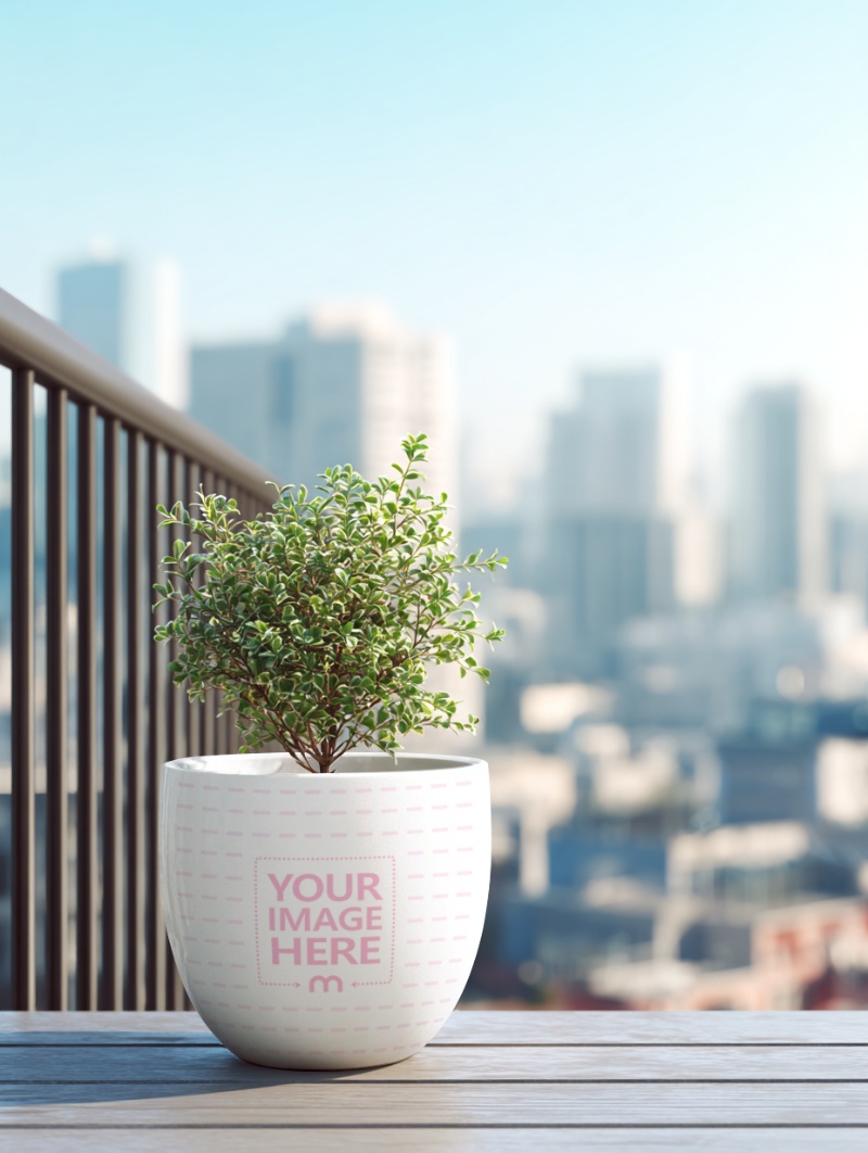 Flower Pot Mockup with Tree on Balcony preview image
