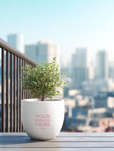 Flower Pot Mockup with Tree on Balcony