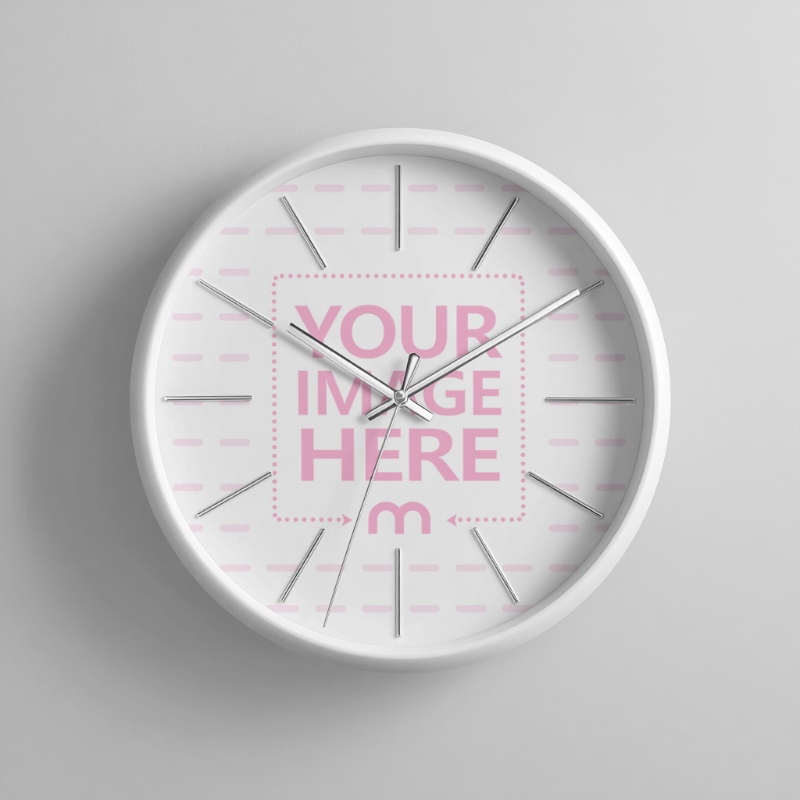 Round Clock Mockup on Editable White Background preview image