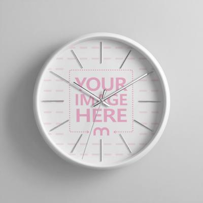 Round Clock Mockup on Editable White Background