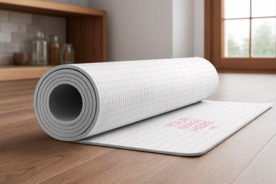 Partially Rolled Up Yoga Mat Mockup in Living Room