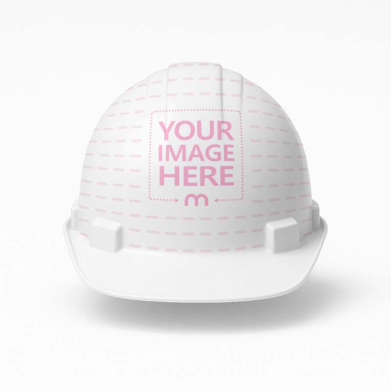 Safety Helmet Mockup in White Studio for Company Logo Showcase preview image
