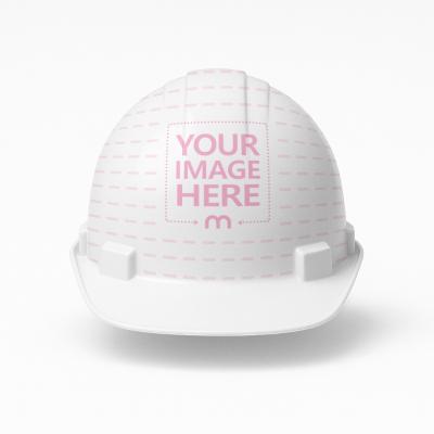 Safety Helmet Mockup in White Studio for Company Logo Showcase