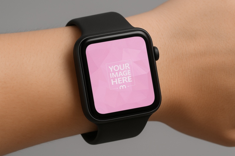 Smartwatch Mockup on Hand with Close-Up Wrist View preview image