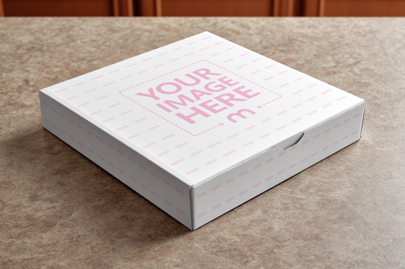 Pizza Box Mockup on Brown Marble Table preview image