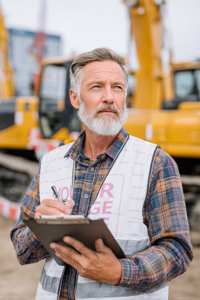 Vest Mockup with Elderly Man Working at Construction Site preview image