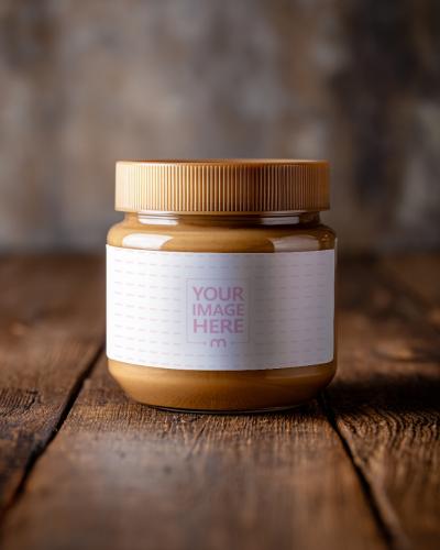Peanut Butter Jar Label Mockup on Wooden Table Top