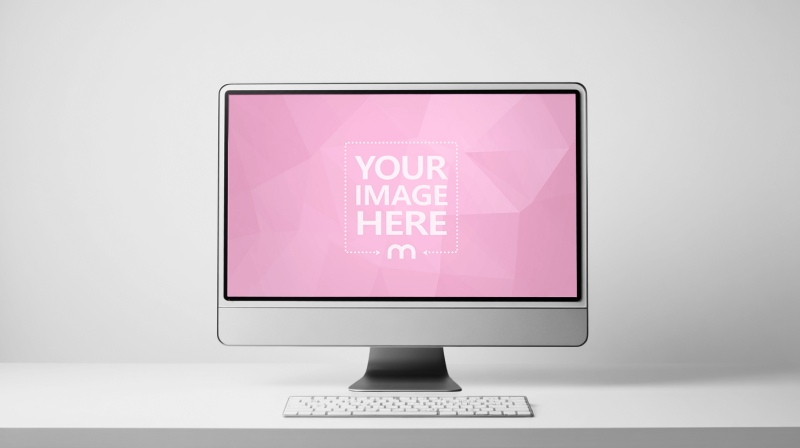 Monitor Screen Mockup with Keyboard on White Background preview image
