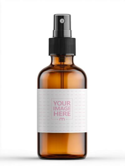 Spray Bottle Mockup in Amber Container with Editable Cap Color