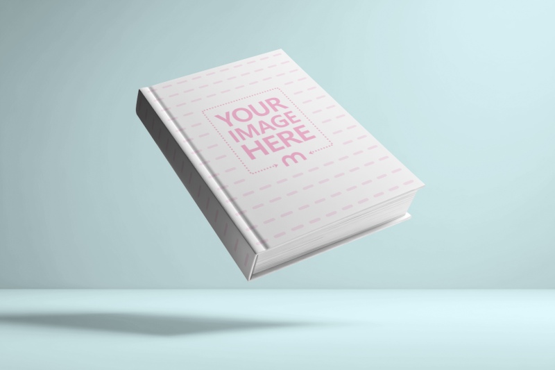 Book Cover Mockup with Cyan Background in Floating Style preview image