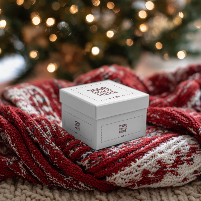 Gift Box Mockup with Christmas Decor for Seasonal Product Display preview image