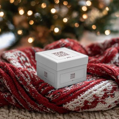 Gift Box Mockup with Christmas Decor for Seasonal Product Display
