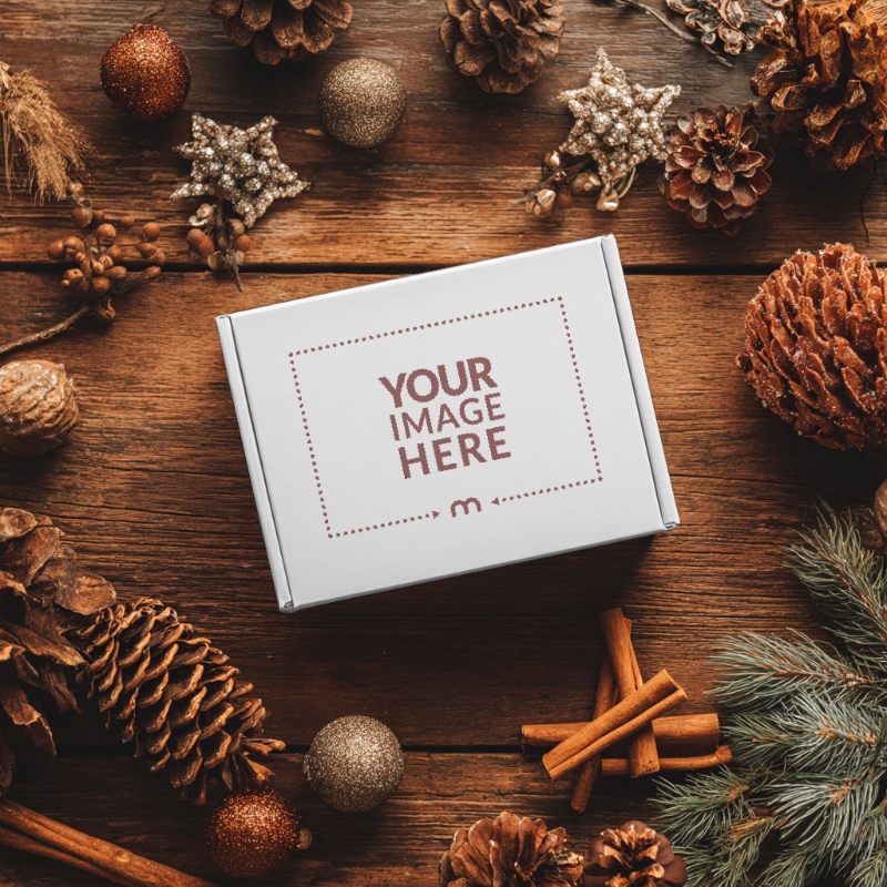 Top View Gift Packaging Mockup with Christmas Theme for Product Display preview image