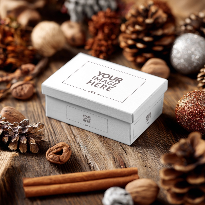 Decorative Gift Box Mockup with Christmas Theme for Holiday Branding preview image