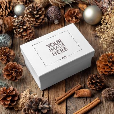 Gift Box Mockup in Cozy Christmas Setting for Product Showcase