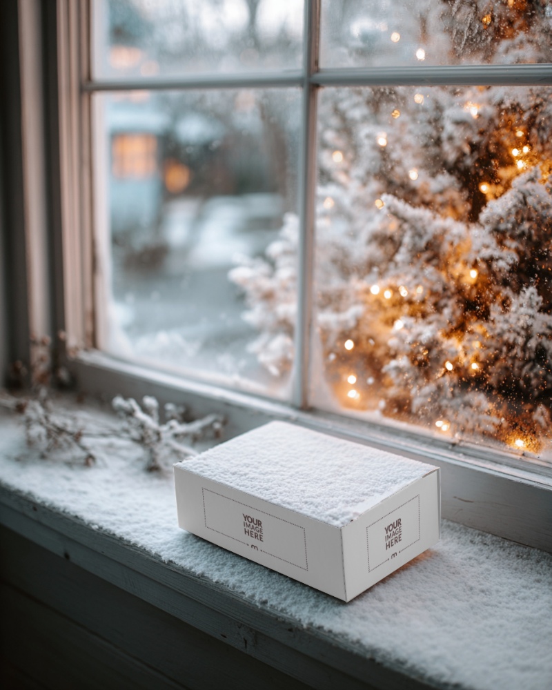 Gift Box Mockup with Christmas Decor for Seasonal Branding preview image