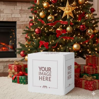 Gift Box Mockup on Decorative Christmas Background