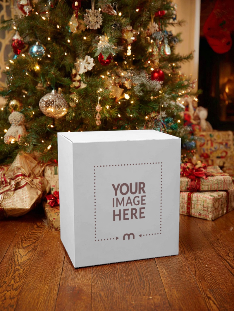 Large Box Packaging Mockup in Christmas Room for Gift Products preview image
