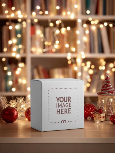Festive Packaging Mockup in Christmas Decor for Product Presentation