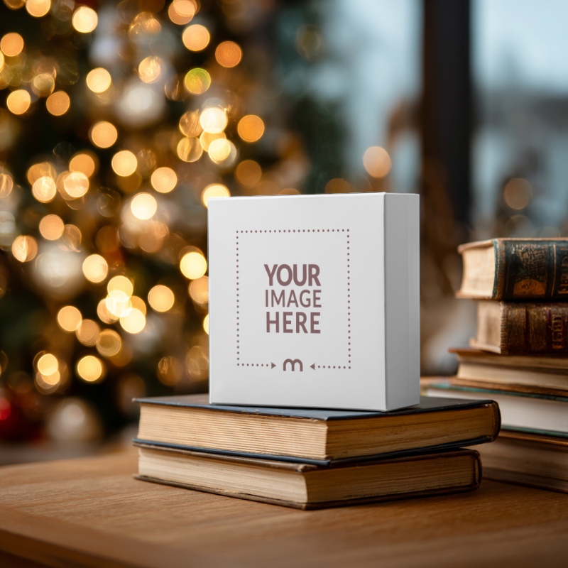 Product Packaging Mockup with Christmas Decor for Gift Display preview image