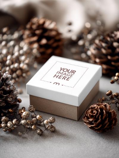 Packaging Mockup in Christmas Decor for Winter Holiday Product Display