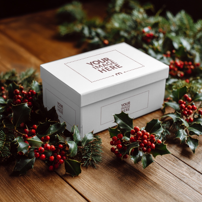 Shoe Box Packaging Mockup with Christmas Theme for Gift Presentation preview image