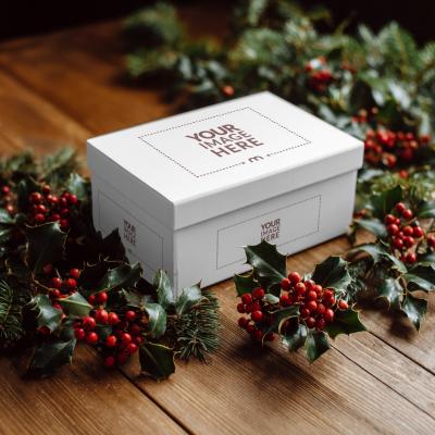 Shoe Box Packaging Mockup with Christmas Theme for Gift Presentation