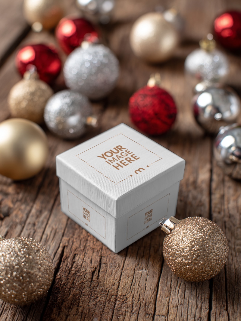 Top View Gift Box Mockup on Background with Christmas Theme preview image