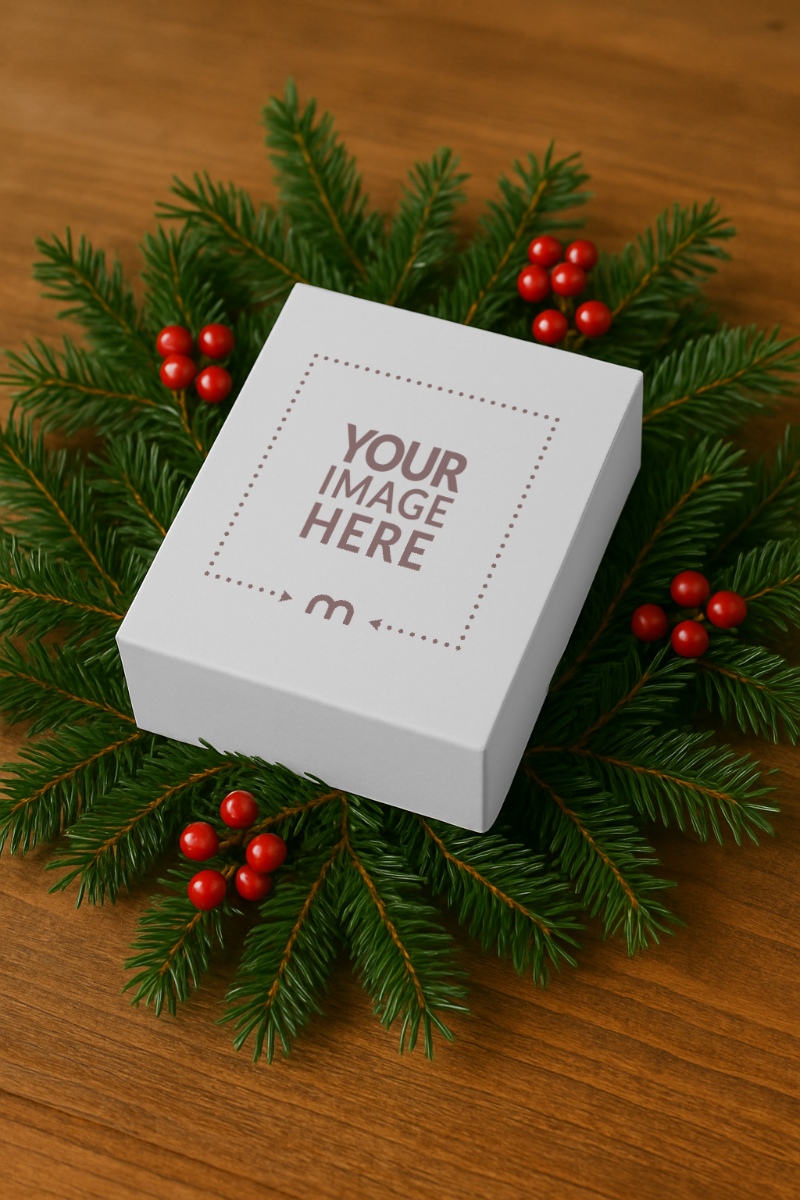 Gift Packaging Mockup Top View on Christmas Background for Branding preview image
