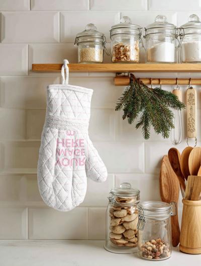 Mitten Mockup in Kitchen Scene with Minimalist Christmas Home Décor